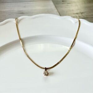 Vintage 1970s-80s Monet Brass Snake Chain Necklace w/ Moissanite Pendant